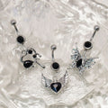Punk Angle Heart Stainless Steel Heart butterfly Fashion Black Cool Navel Rings for Women Body Piercing Jewelry