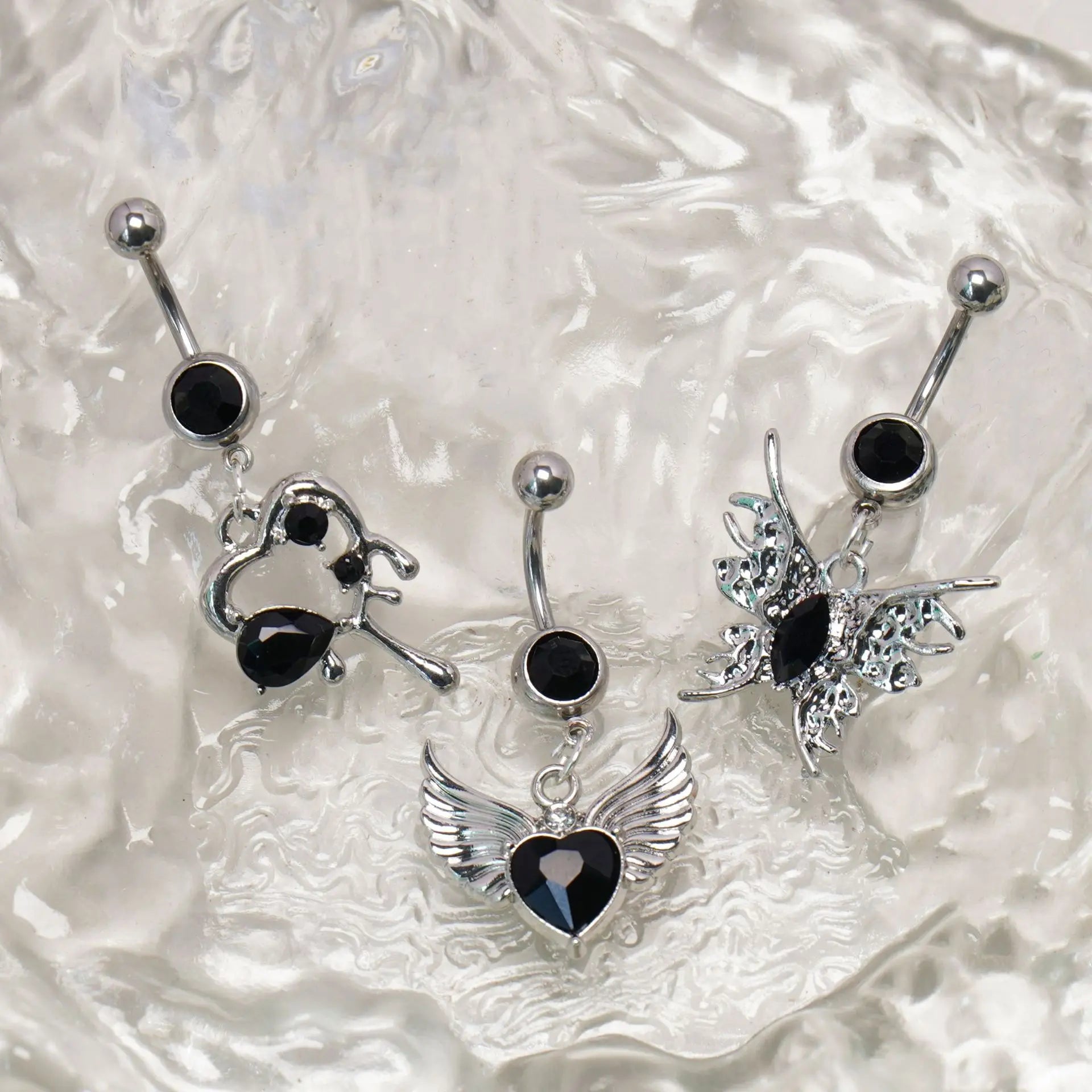 Punk Angle Heart Stainless Steel Heart butterfly Fashion Black Cool Navel Rings for Women Body Piercing Jewelry