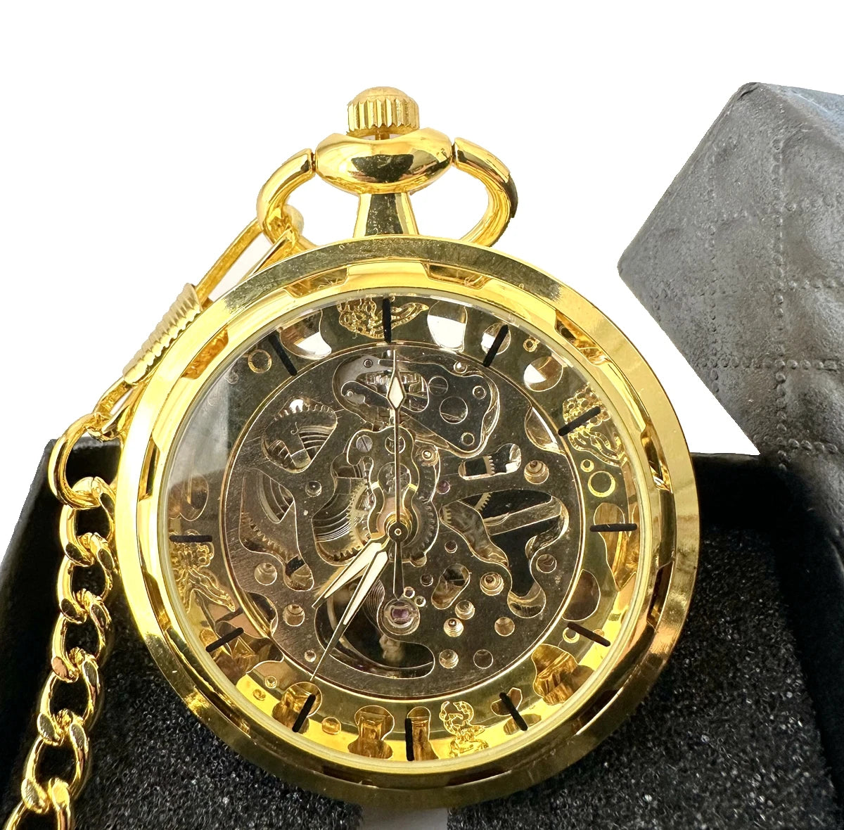 Steampunk Skeleton Mechanical Fob Clock Pendant Hand-winding Wheel Pocket Watches