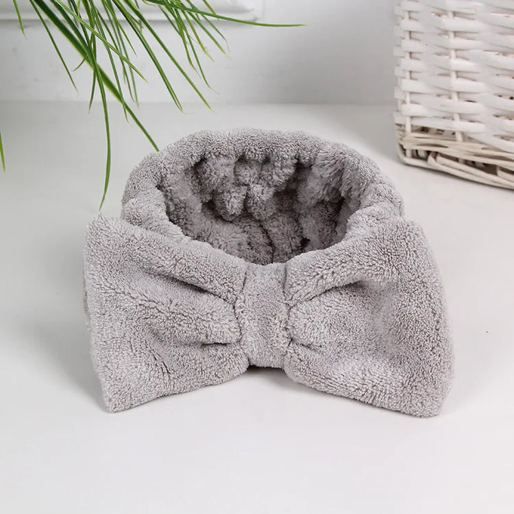 Private Label Soft Hair Band Coral Fleece Women's SPA Bath Bow Headband Skincare Washing Face Makeup Facial Headband