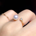 R302  DIY 7-8mm Natural Freshwater Pearl Ring Accessory 925 Sterling Silver Adjustable Size Engagement Jewelry Ring for Women