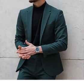 Dark Green Men Suits 2 Pieces Jacket+Pant Formal Costume Homme Wedding Groom Dress Tailored Casual Blazers