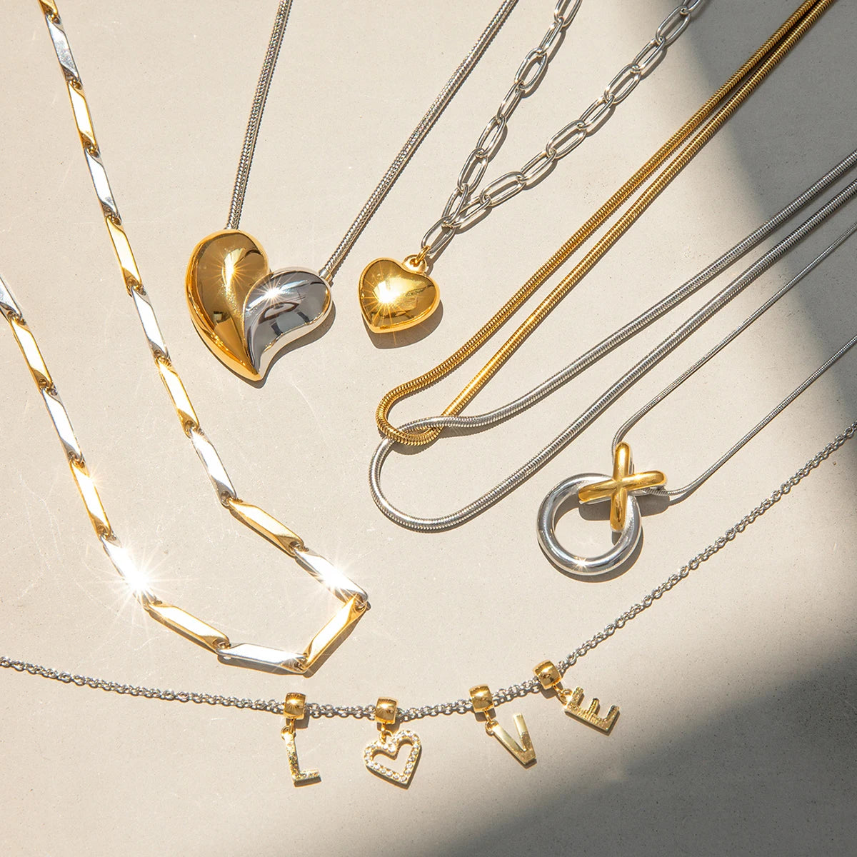 J&D 18k Gold Stainless Steel Mixed Color Necklace Set Waterproof Fashion Jewelry for Women