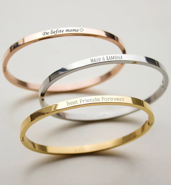 Inspire Women's Stainless Steel Jewelry Classic Gravure Oval Open Bangle Customizable Personalized Fashion Bangles