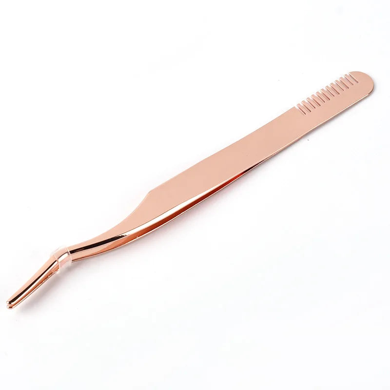 JDK 2 in 1 Eyelash Tweezers Stainless Steel Eyebrow Comb Mascara Extension Beauty Tool