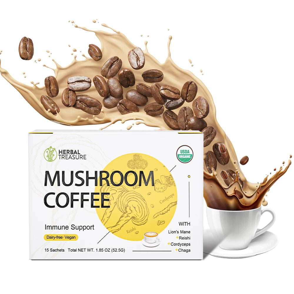 Instant Coffee with Reishi Chaga Lions Mane Cordyceps Mushroom for Improve Memory and Sleep