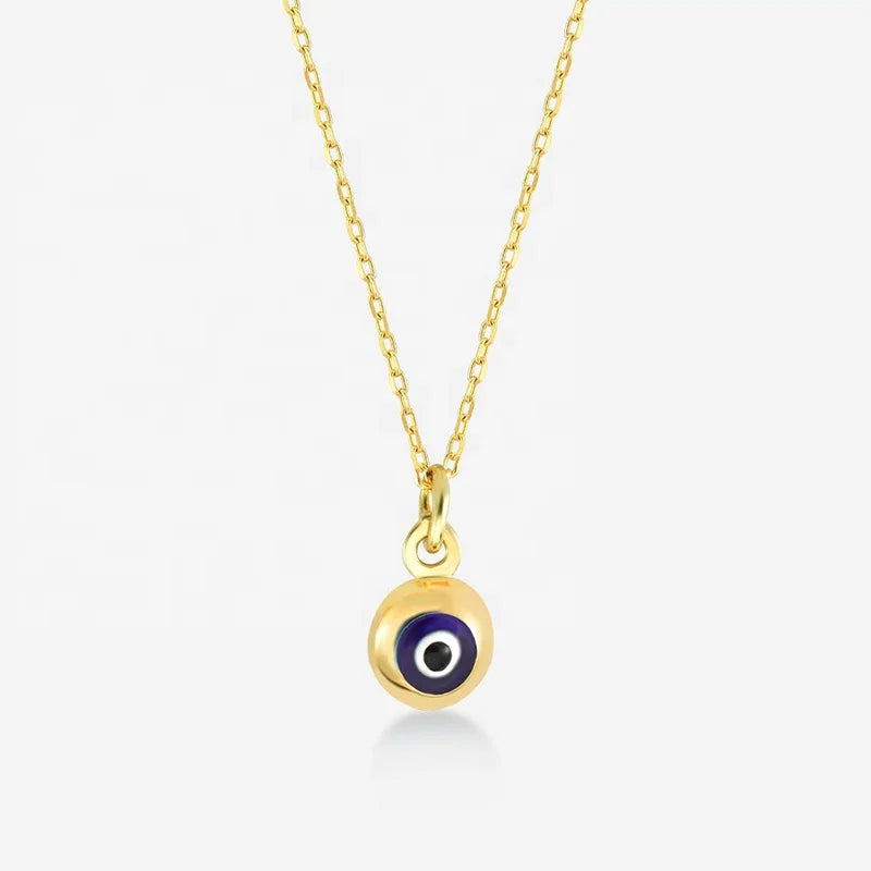 Milskye Fashion Jewelry 18k Gold Plated Sterling Silver Blue Enamel Small Evil Eye Pendant Necklace