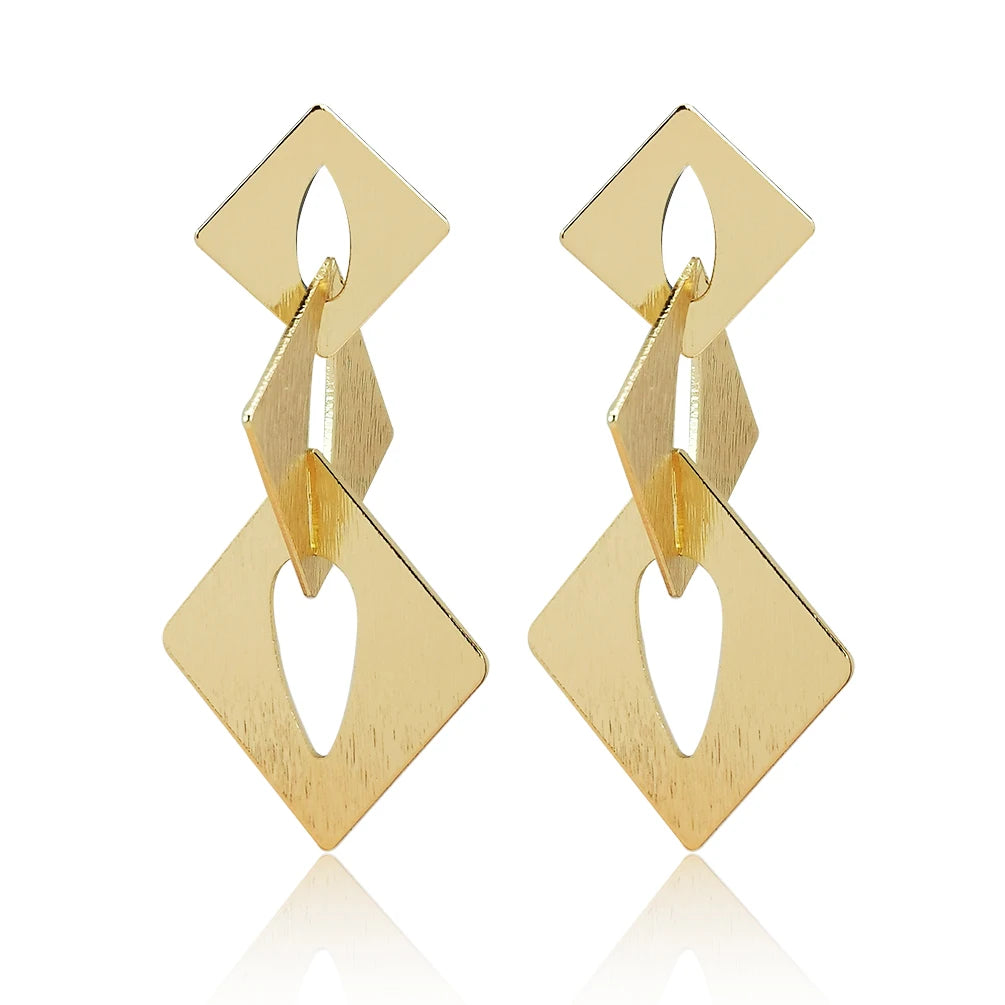 Square Alloy Long Dangle Drop Earrings Geometric Metal Statement Earring for Women Fashion Trendy Jewelry Vintage Design