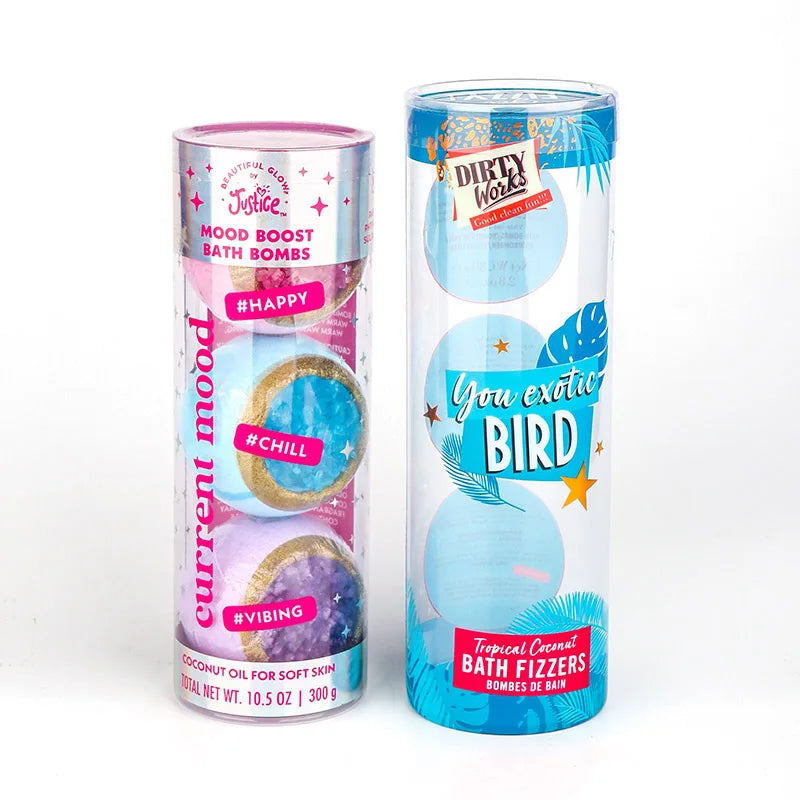 Bath Bombs Wholesale Design Plastic Cylinder Container Round Tube Box Custom Clear PET Cylindrical Transparent Cylinder Boxes