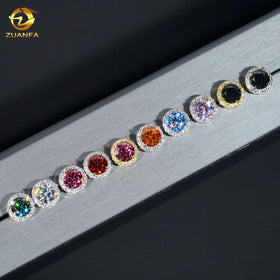 Zuanfa Pass Diamond Tester Hiphop Jewelry GRA Certificate 925 Silver Colored VVS Moissanite Fine Jewel Halo Diamond Stud Earring
