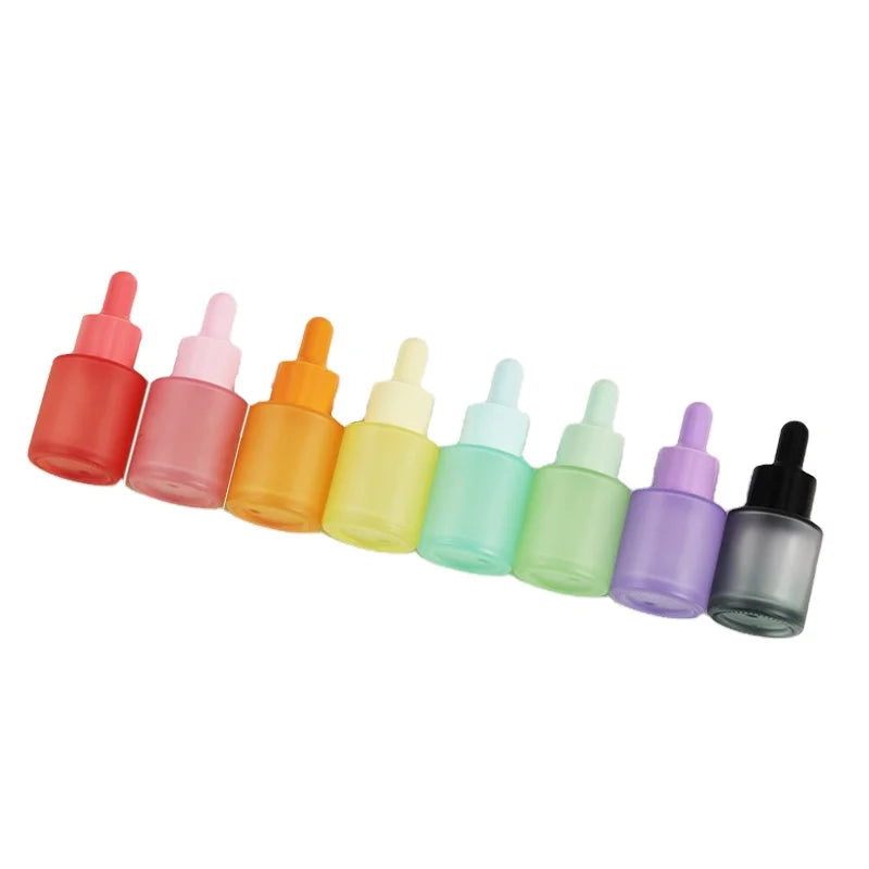China Wholesale Supplier Essential Oil Macaroon Flat Shoulder Serum Frosted Clear Glass Fine Oil Dropper Bottle Skin Care 20ml