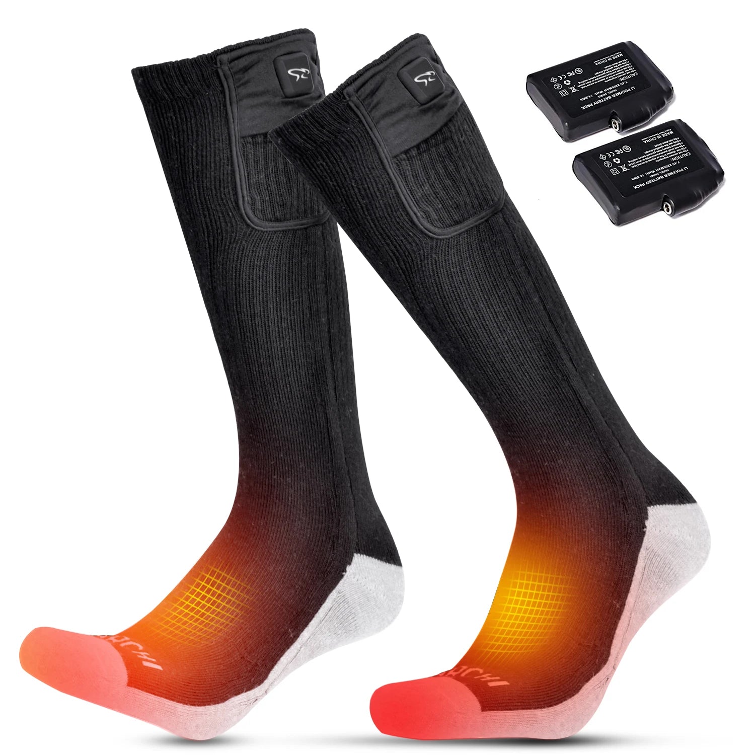 2023 Unisex Thermal Battery Heated Socks Anti-Slip Coolmax Material Breathable High Crew Winter Socks New Solid Logo Pattern Men