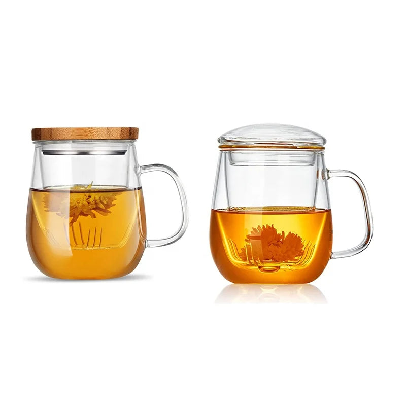 Home Office Use Eco-Friendly Borosilicate Glass Mug Bamboo Lid Heat Resistant 400ml Capacity Classic Design Loose Leaf Drinkware