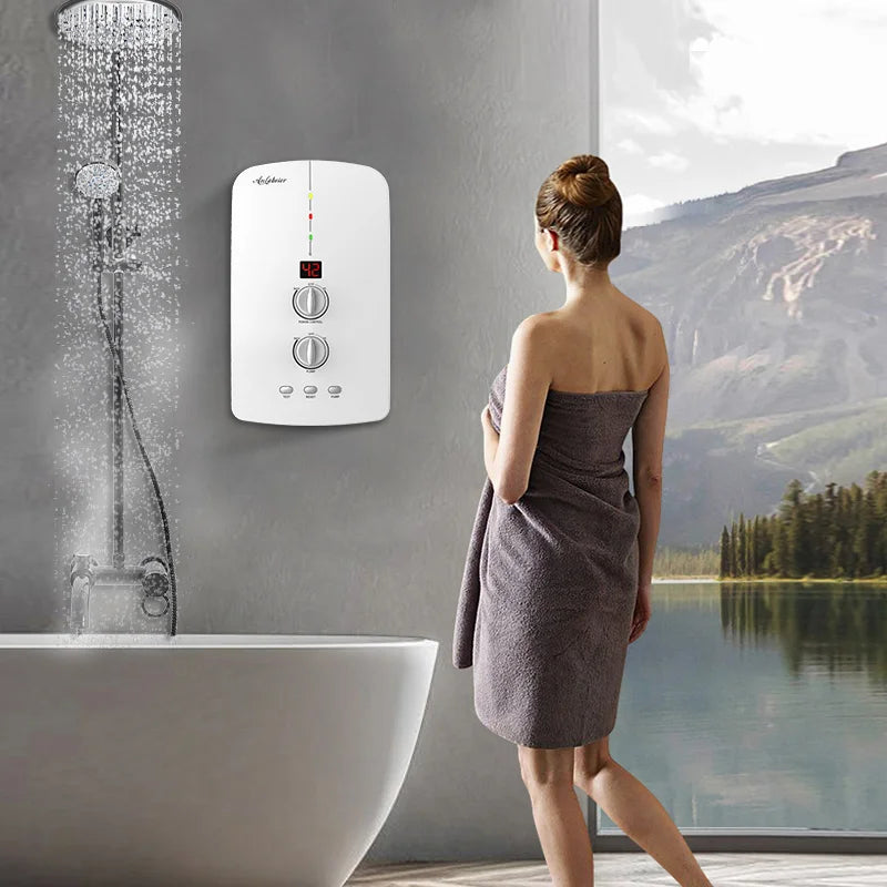 5500w 220v 50hz Built in 30W Booster Pump Instant Bathroom Water Heater Tankless Water Heater Electric Plastic Red Copper IPX4