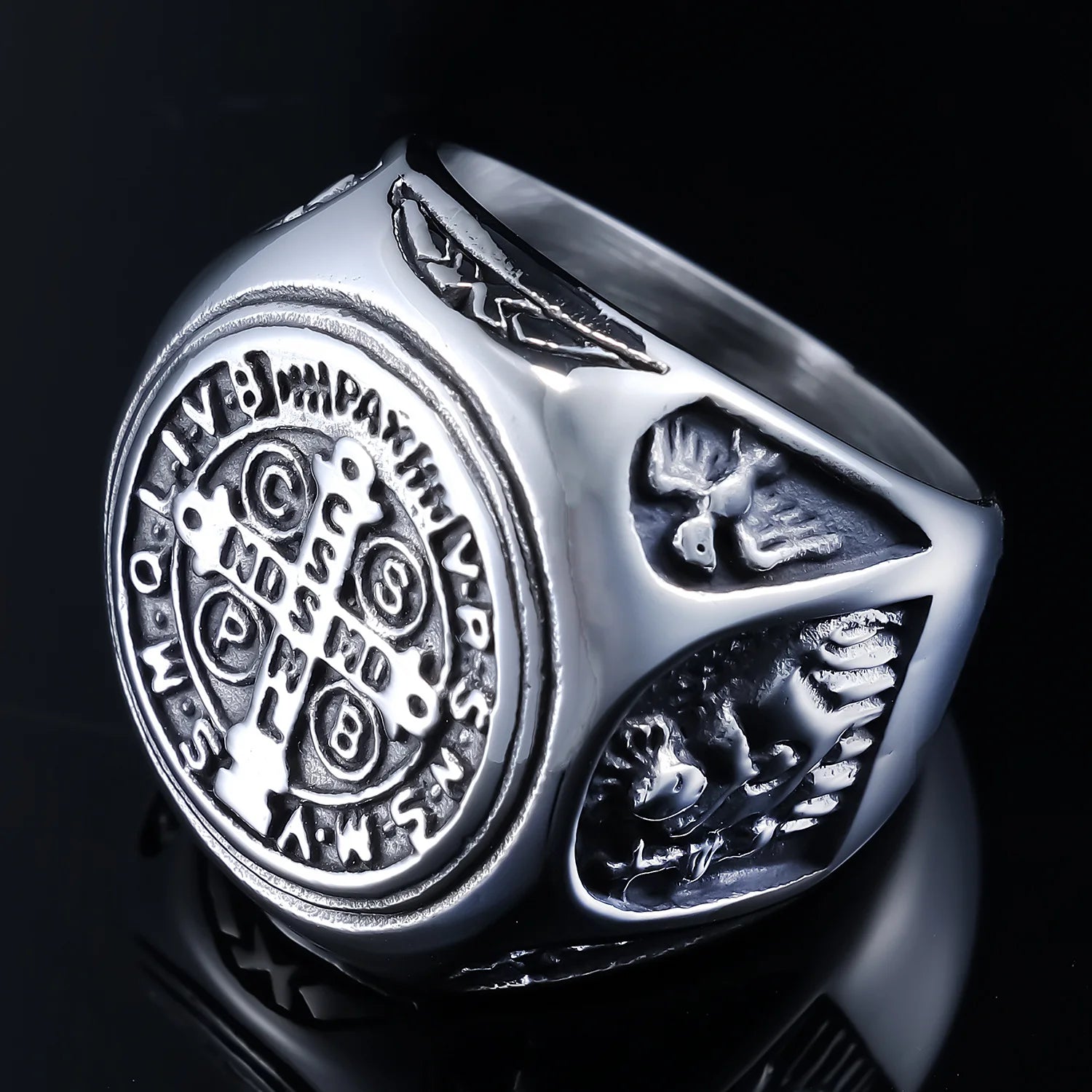 Stainless Steel Vintage Cross Rings Faith Eastern Orthodox No Fading Jewelry for Men