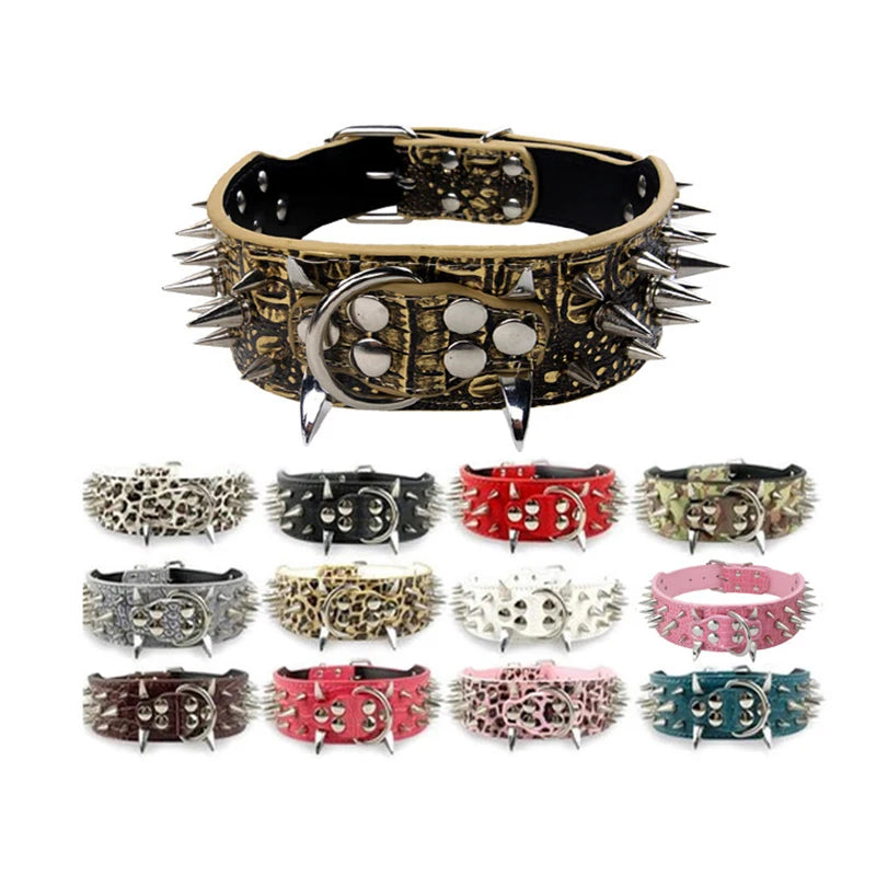 Bling Quick Release Solid Pattern Dog Collar Personalized PU Leather Spiked Collar with Leash Stocked