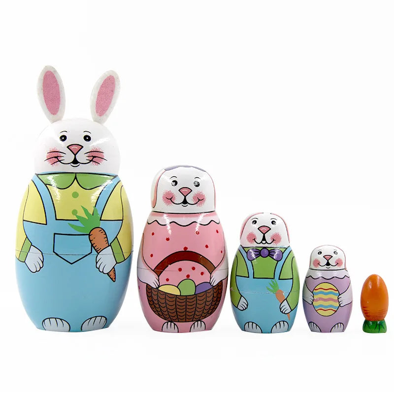 Custom Easter Rabbit New Design Tradirional Nesting Doll Easter Gift Matryoshka Wood Russian Doll