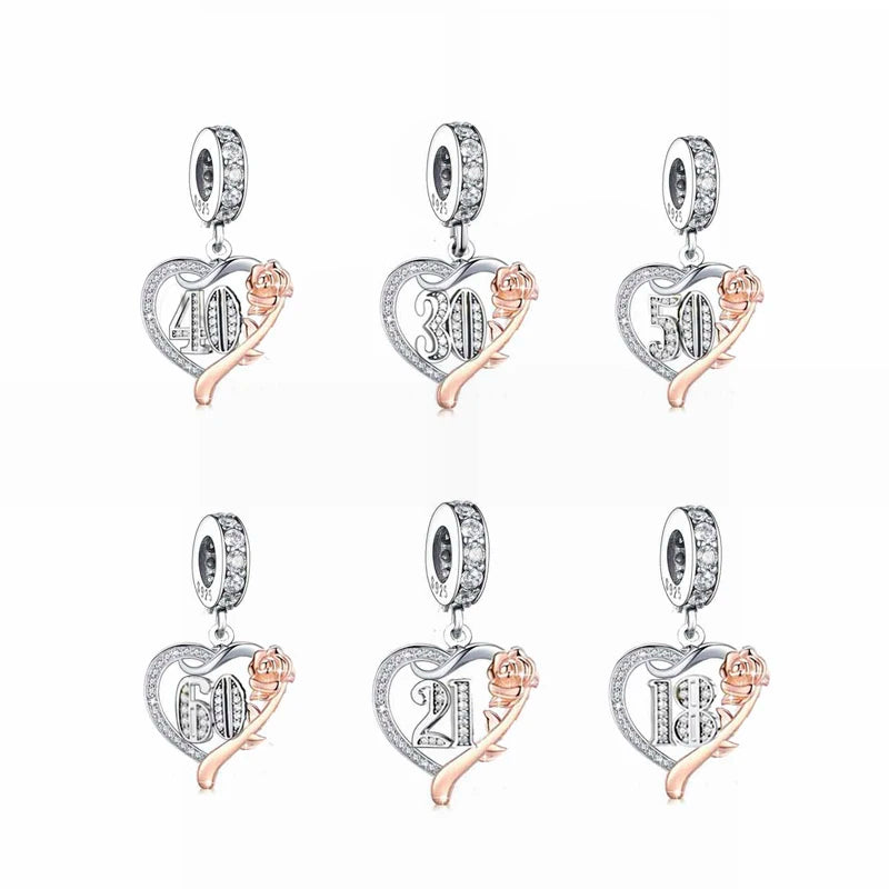 Wholesale Fine Jewelry 925 Sterling Silver 18th 21th 30th 40th 50th 60th Pendant Charms for Bracelet Necklace Jewelry Making