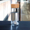Custom Logo Portable High Borosilicate Glass Clear Heat-Resistant Glass Water Bottle for Wooden Lid Business Gifts Iceberg