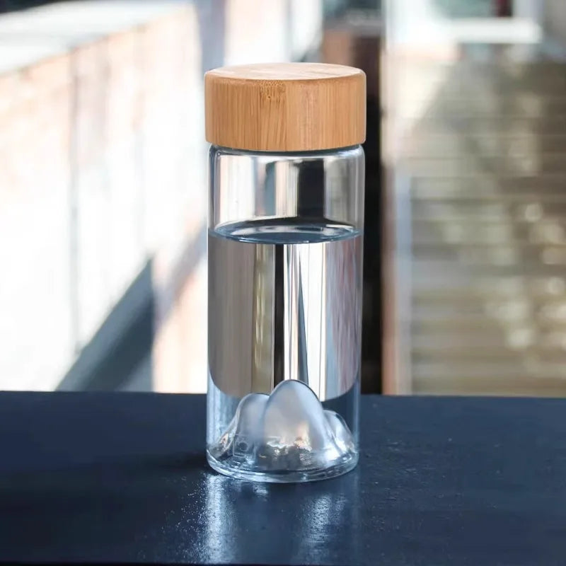 Custom Logo Portable High Borosilicate Glass Clear Heat-Resistant Glass Water Bottle for Wooden Lid Business Gifts Iceberg