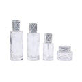 Wholesale Luxury 50g 40ml 100ml 120ml Transparent Frosted Empty Round Bottle Glass Skin Care Pump Cosmetic Packaging Set