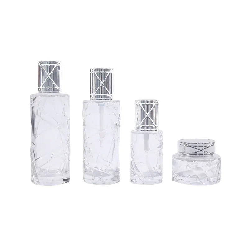 Wholesale Luxury 50g 40ml 100ml 120ml Transparent Frosted Empty Round Bottle Glass Skin Care Pump Cosmetic Packaging Set