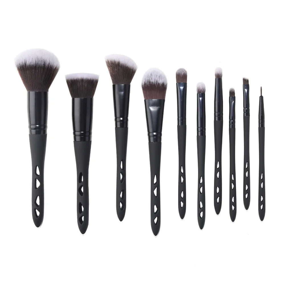10 Pcs New Black Cutout Highlighter Brush Set Metal Handle Synthetic Hair Angular Blush Style Face Use