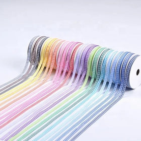 Custom Color Double-Sided Checked Pink Red Ribbon for Gift Box Packaging with Width Range of 0.7-150cm