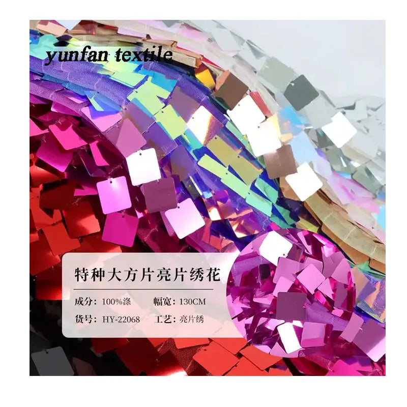 Upholstery Wholesale Price Embroidered Sequin Fabric Dress Fabric Glitter square Shape 20 mm Embroidery Sequin Fabric