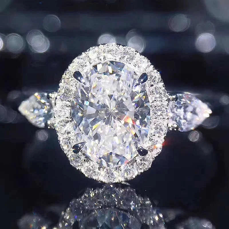 CAOSHI Noble 925 Silver Plated Oval Cut Full Diamond Zircon Elegant Engagement Rings Jewelry Women Wholesale