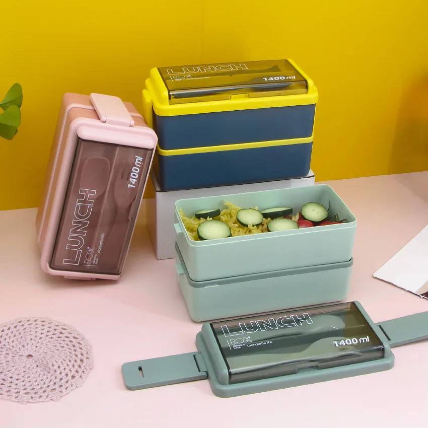 2 Layers Bento Box Stackable Lunch Box Food Container With Removable Compartments Microwave Safe