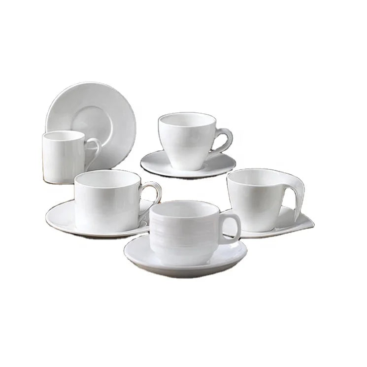 Durable Ceramic Coffee Cups with Saucers Multi-Size Espresso & Cappuccino Cup Set for Home or CafÃ©