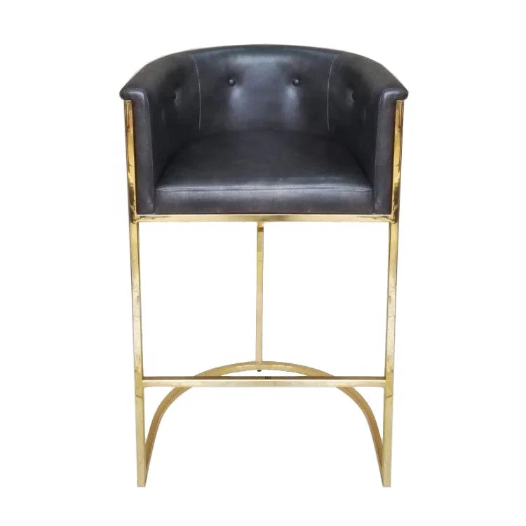 Luxurious Contemporary Polished Brushed Black Leather Metal Frame Bar Furniture Counter Stools for Home Bar Hotel Dining Living