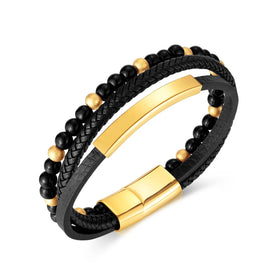 Handmade Multi-layer Woven Leather Rope Bracelet Gold Black Agate Beads Personalized Jewelry Weddings Wholesale Beaded Bracelets