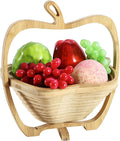 Collapsible Bamboo Fruit Basket Dried Fruit Basket Tray Turns Into Basket 2 in 1 Holiday Food Tray Fruit Snack Bowl for Kitchen