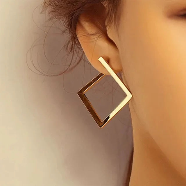 SC Retro Minimalist Square Stud Earrings Gold Plated Korean Earrings Trend Geometric Irregular Exaggerated Hoop Earrings