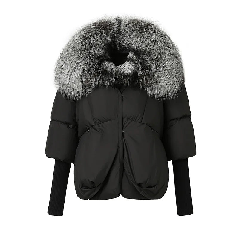 New Arrival Fox Fur Collar Trim Down Jackets Coats for Women Winter Fashion