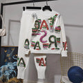 European and American Christmas Fashion Knit Sets Beading Sweat Suits Two Pieces Winter Casual Women's Warm Sets