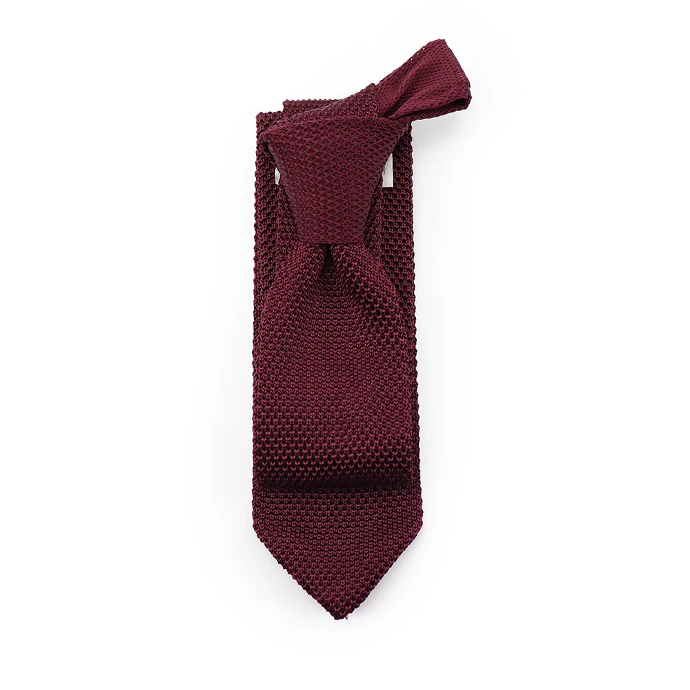 Skinny Handmade Luxury Manufacturer Solid Burgundy Necktie Mens Knitted Ties Silk Point End Knit Tie