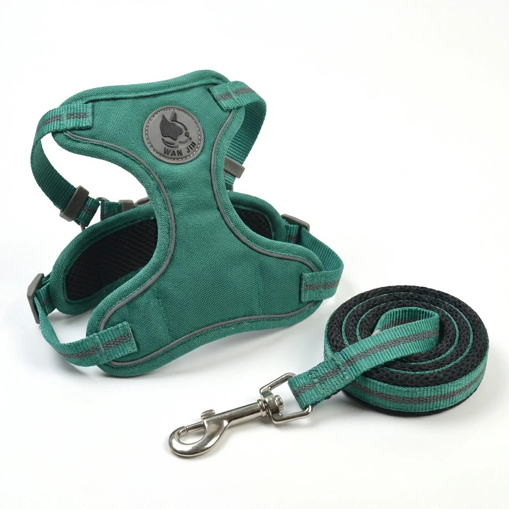 Pet Training Set | Mesh Airflow Dog Harness + Anti-Pull Leash Kit - Reflective No-Chafe Vest for Medium/Large Breeds