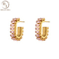 18K Gold Plated Stainless Steel Earrings Fashionable Square Zircon Geometric Stud for Weddings Engagements Parties