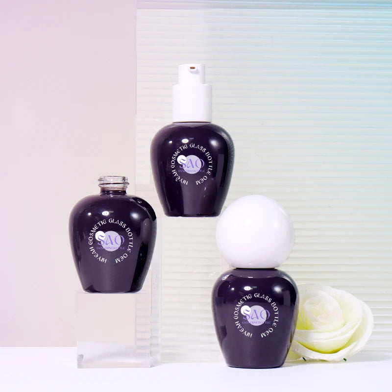 Luxury 1oz 30ml Glass Serum Foundation Bottle Triangle Round Colorful Liquid Oil with Lotion Pump Screw Cap Polished Surface