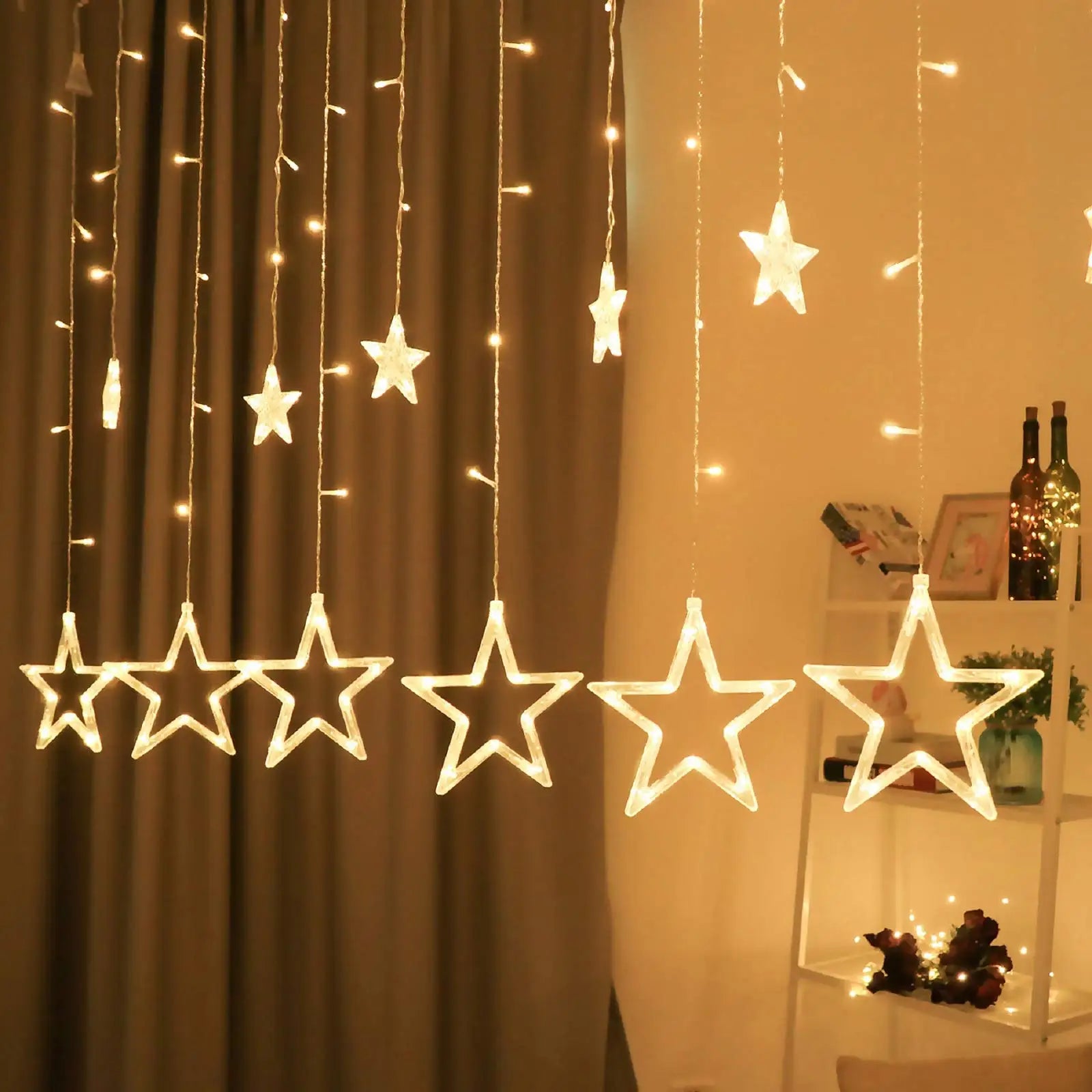 Battery and USB Star Curtain String Lights Connectable Waterproof for Outdoor Use for Ramadan Party Wedding Christmas XJ0090-B