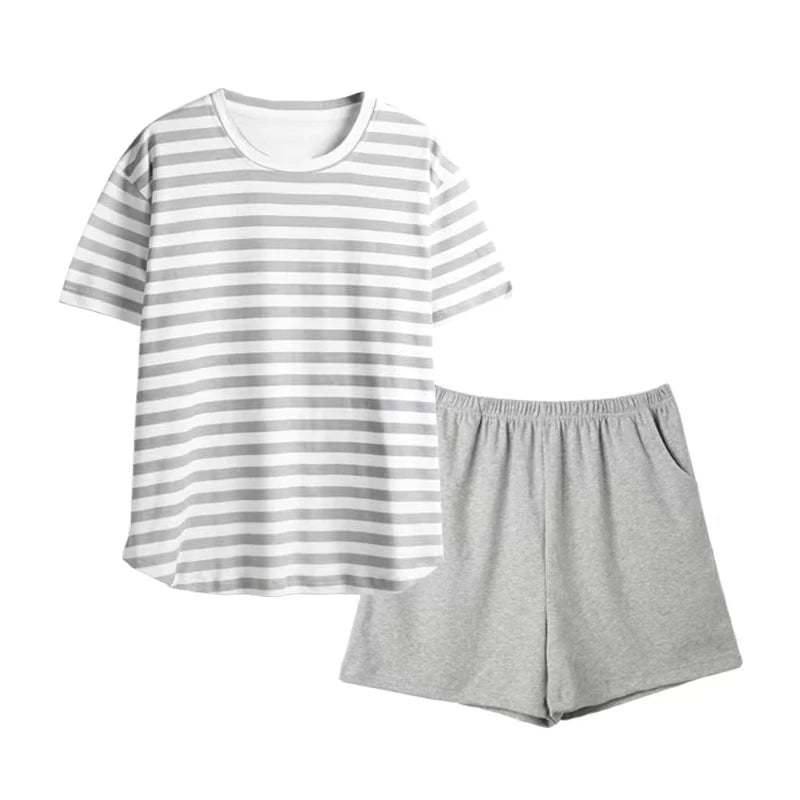 Comfortable and Soft Milk Cotton Fabric Short Sleeve Women's Pajamas Sets