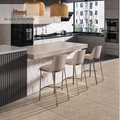 Modern Carbon Steel Upholstered Bar Pub Chair Minimalist Design Restaurant Furniture PU Leather Grey Dining Bar Stool