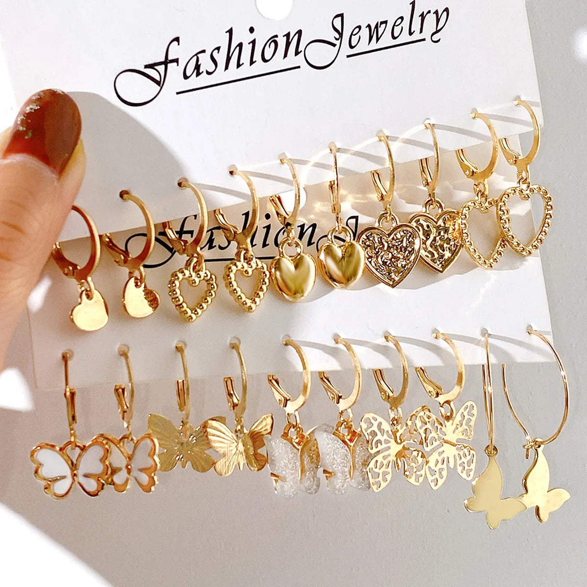 Wholesale New Earrings Creative Retro Simple Hollow love Gold butterfly Earring Set 10 Sets