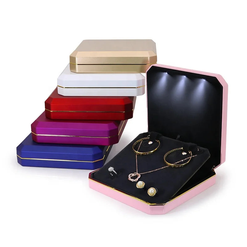 Wedding Jewelry Set with Light Paint Bridal Jewelry Set Wedding Three Gold Gift Box Custom Logo Jewelry Organizer LED Light