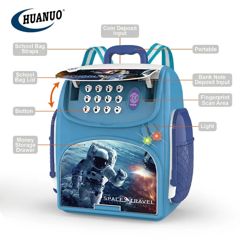 NEW Piggy Bank Password Fingerprint Toys Simulated Space Schoolbag Kids Money Box Toy With Music Light