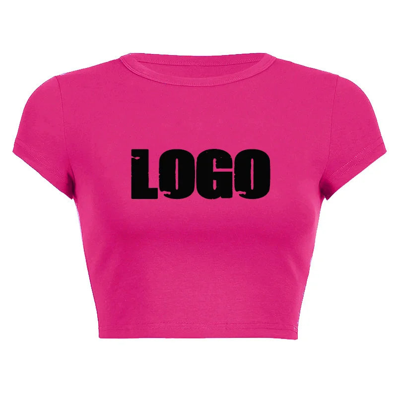 Custom logo Summer Female Outfits Round Neck Crop Top Plain Cotton Woman Graphic t Shirts Tees