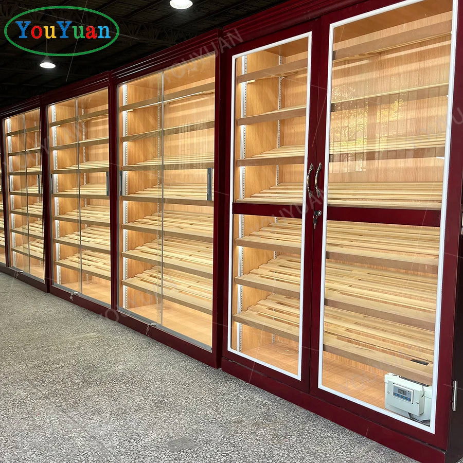 Ready to Ship Cedar Wood Double Door Cigar Humidor Cabinet Led Light 4000 Cigar Capacity Humidor Cabinet Smoke Shop showcase